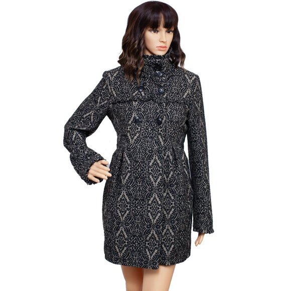 Steve Madden Pea Coat Black & Beige Wool Blend - Picture 1 of 7